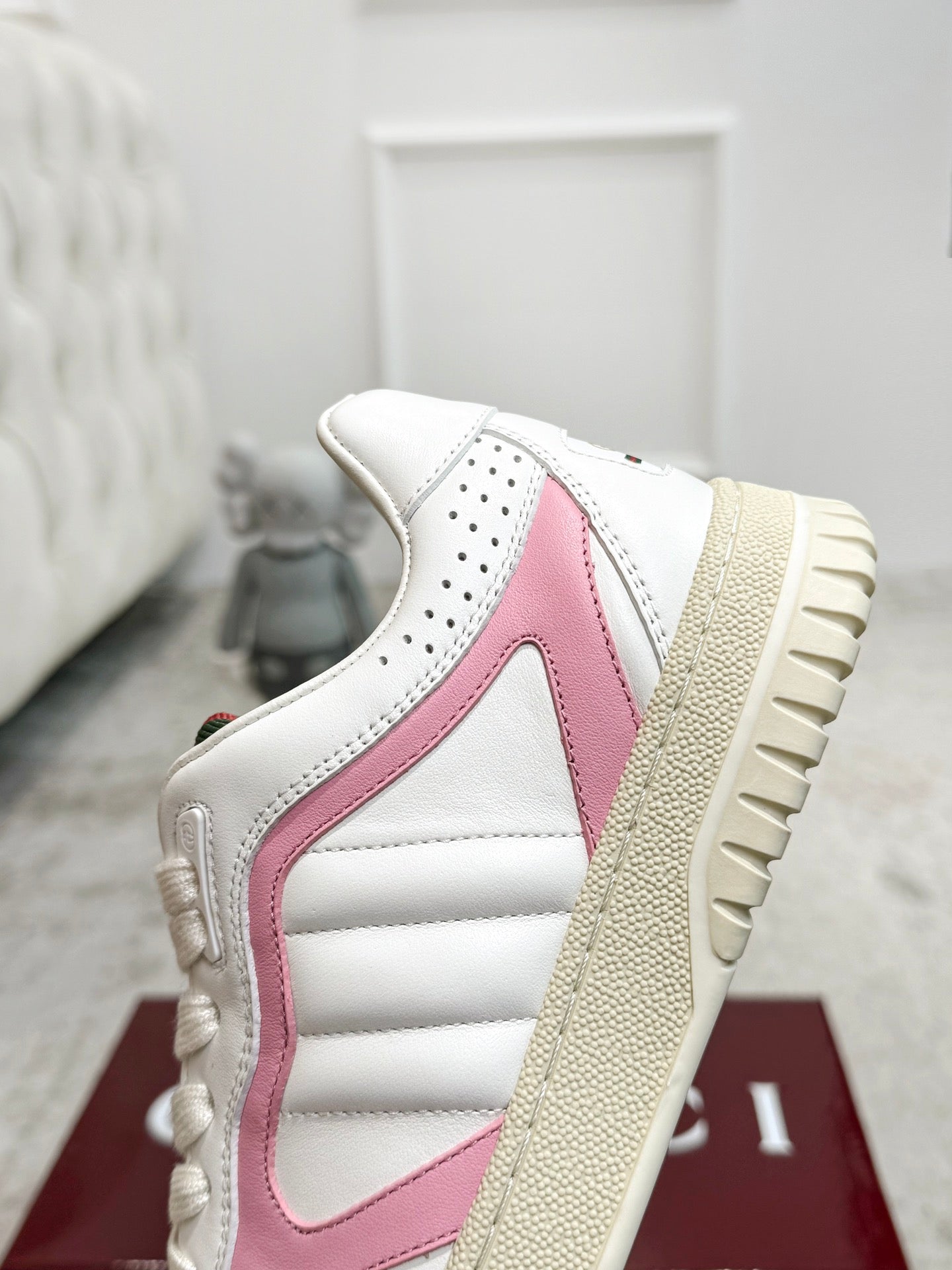 GG Men's Re-Web Sneaker White Pink Calfskin 534246