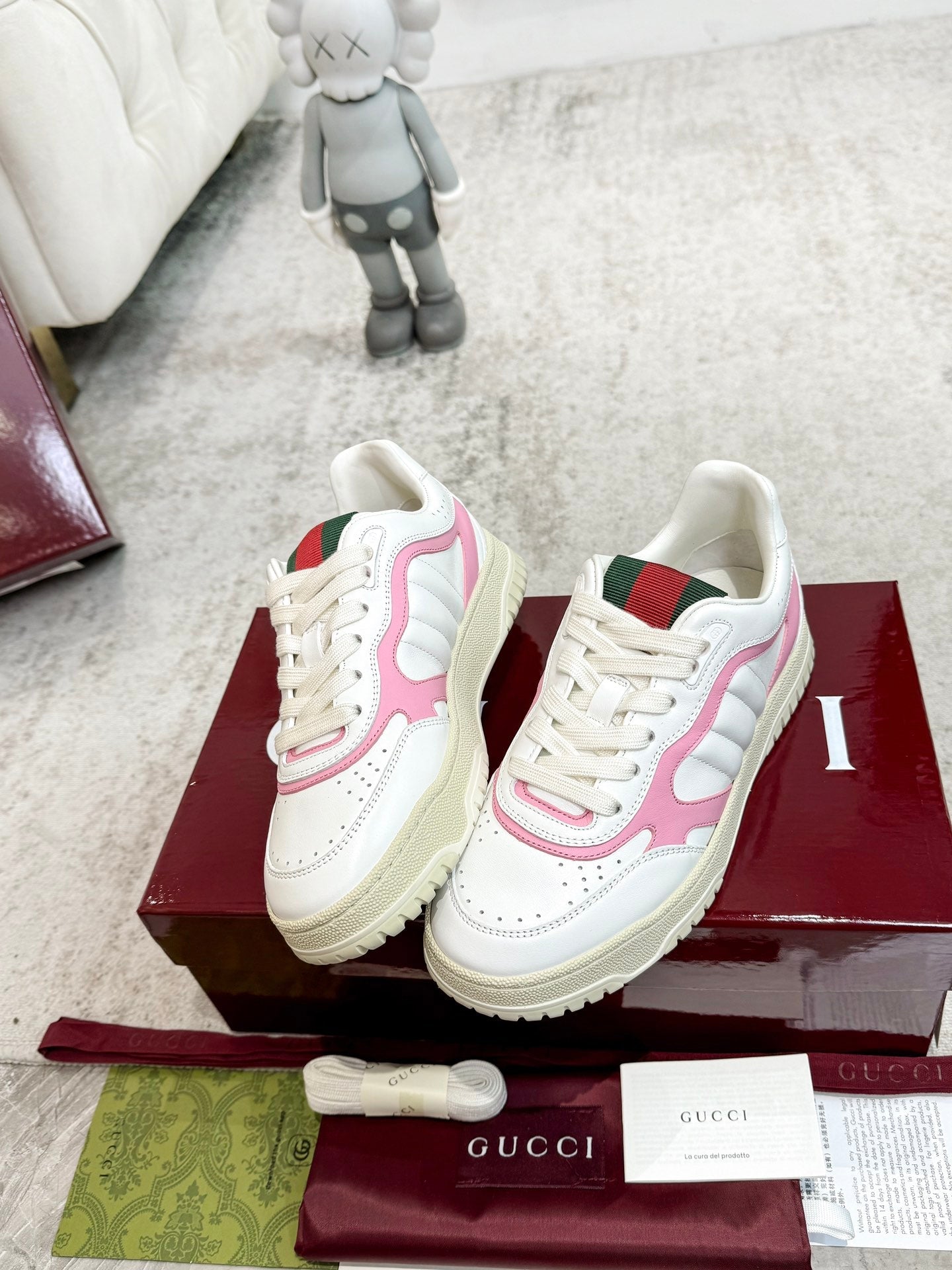 GG Men's Re-Web Sneaker White Pink Calfskin 534246