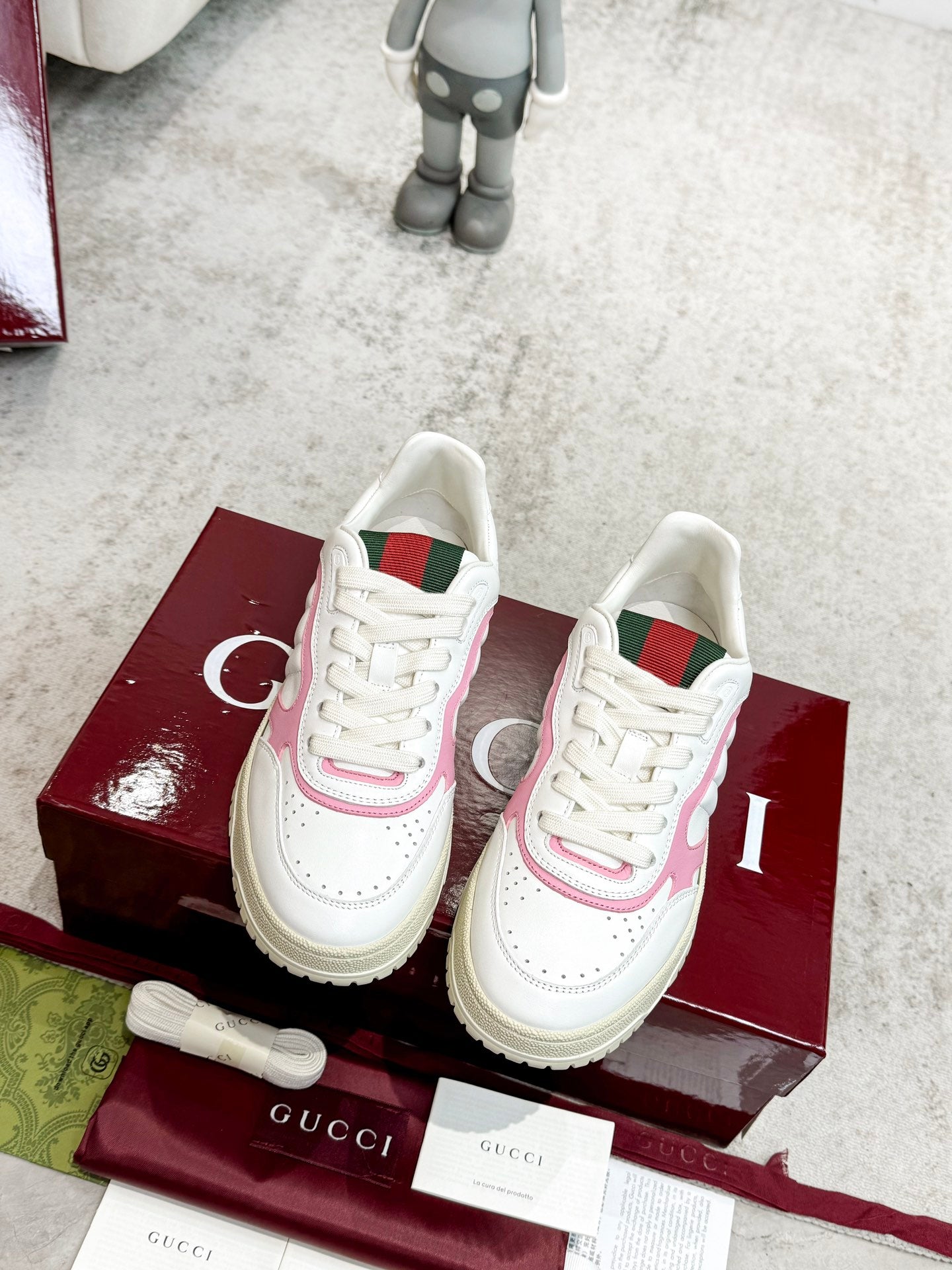 GG Men's Re-Web Sneaker White Pink Calfskin 534246