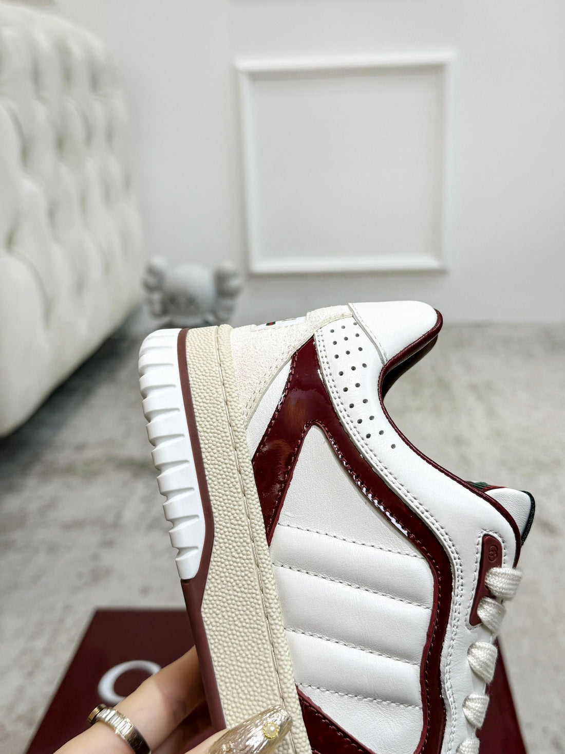 GG Men's Re-Web Sneaker White Red Calfskin 534248