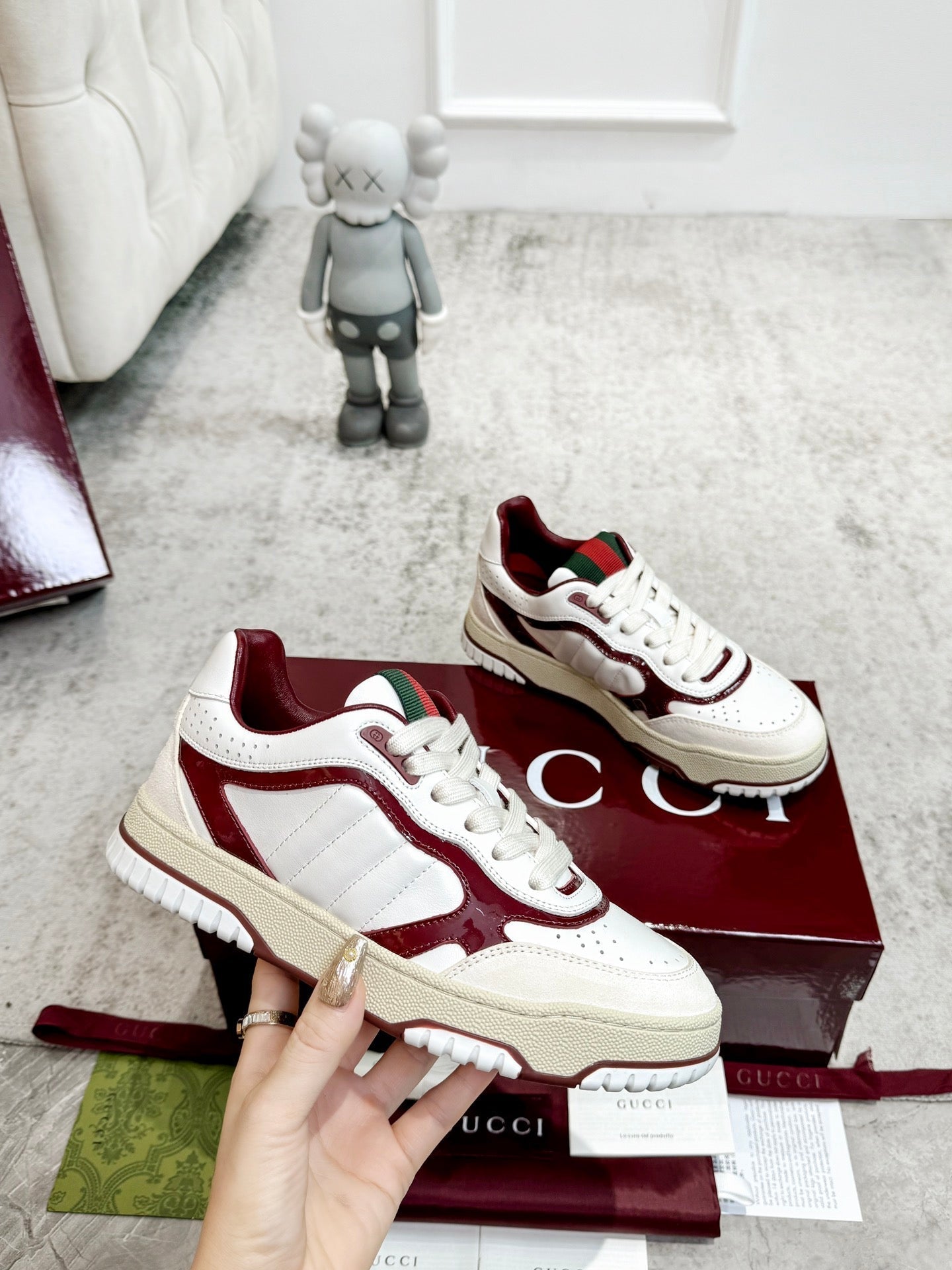 GG Men's Re-Web Sneaker White Red Calfskin 534248