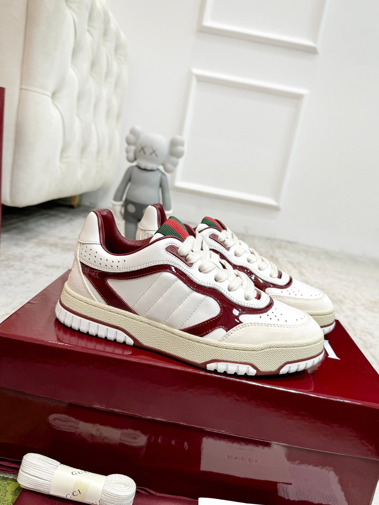 GG Men's Re-Web Sneaker White Red Calfskin 534248