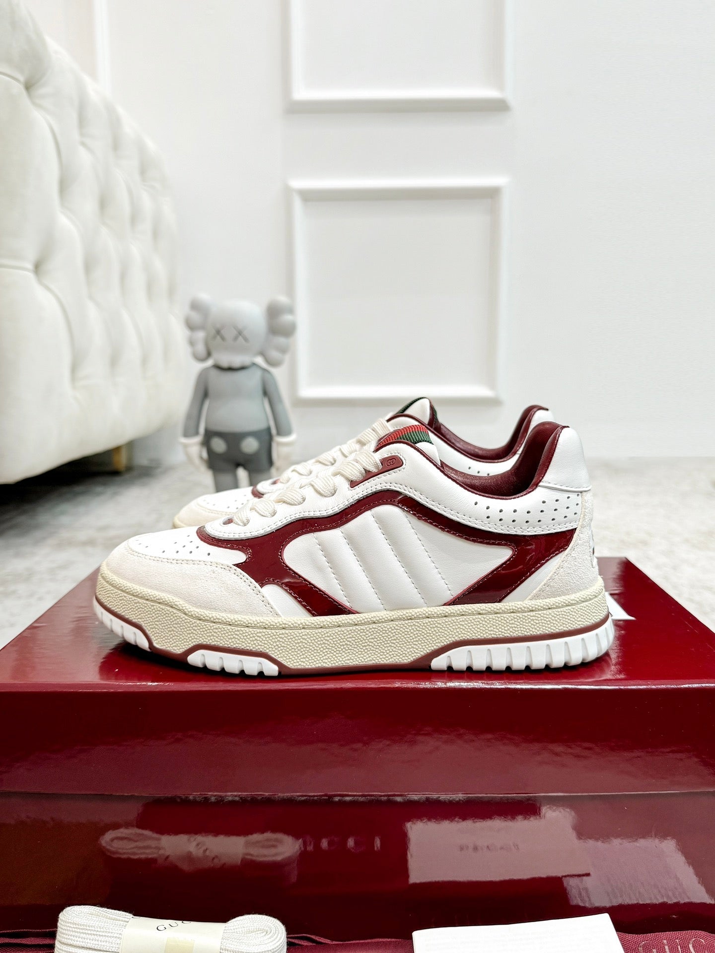 GG Men's Re-Web Sneaker White Red Calfskin 534248