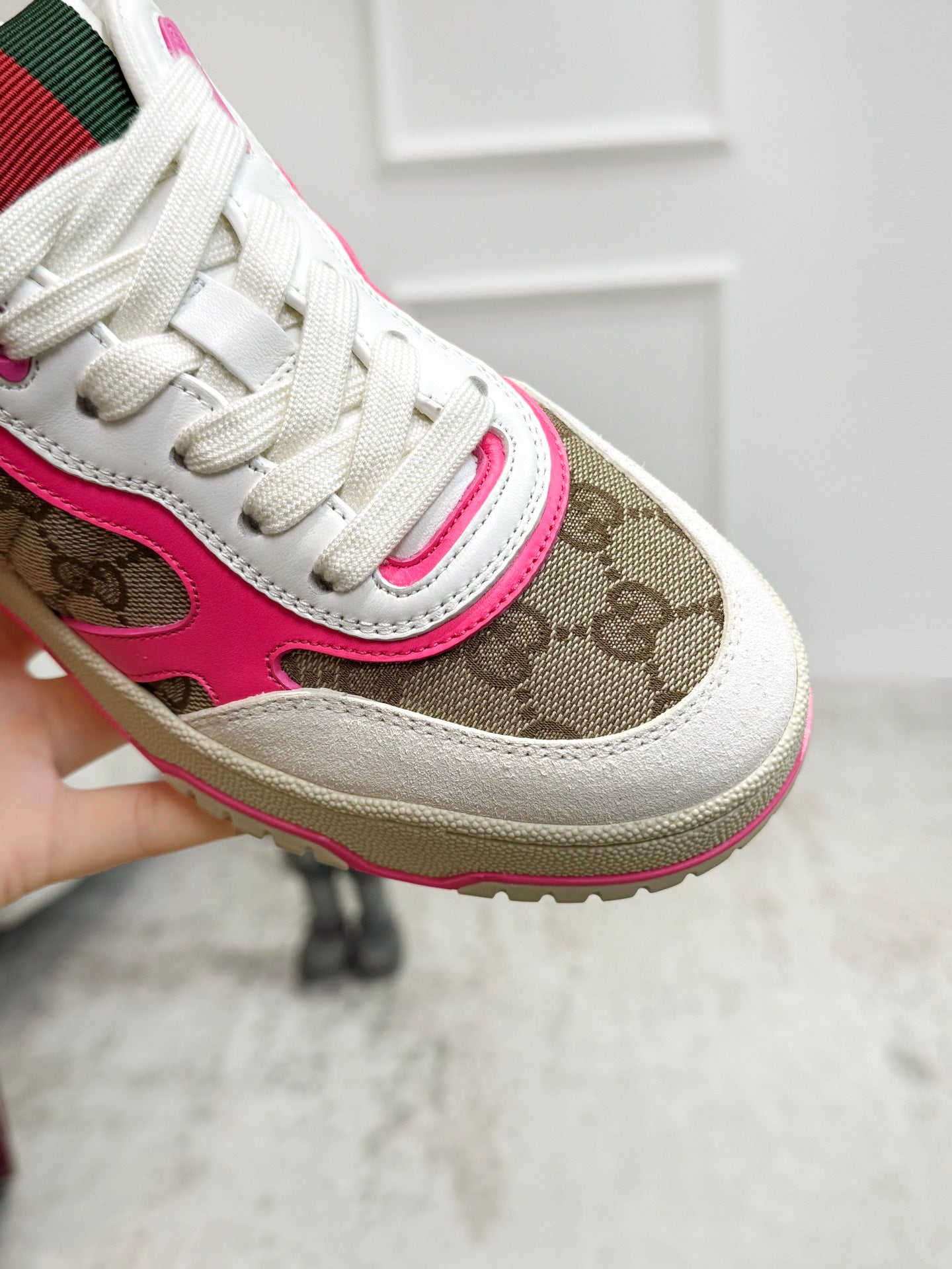 GG Men's Re-Web Sneaker Brown Pink Canvas 534249