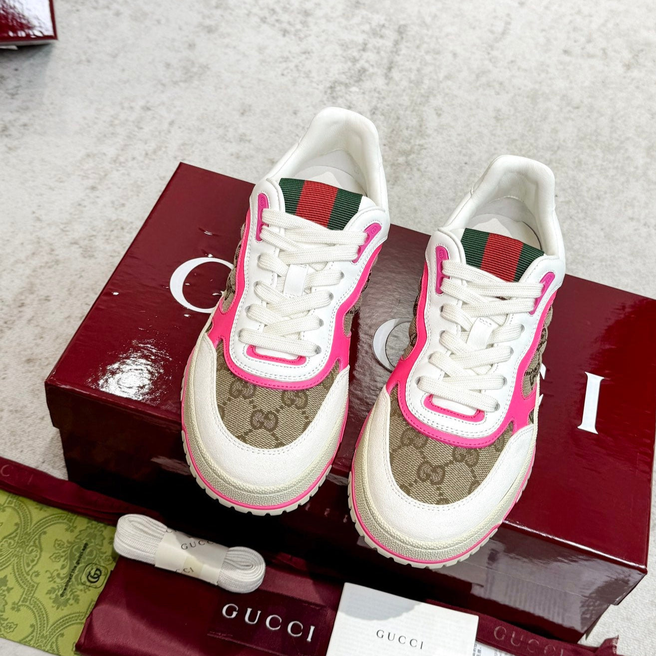 GG Men's Re-Web Sneaker Brown Pink Canvas 534249