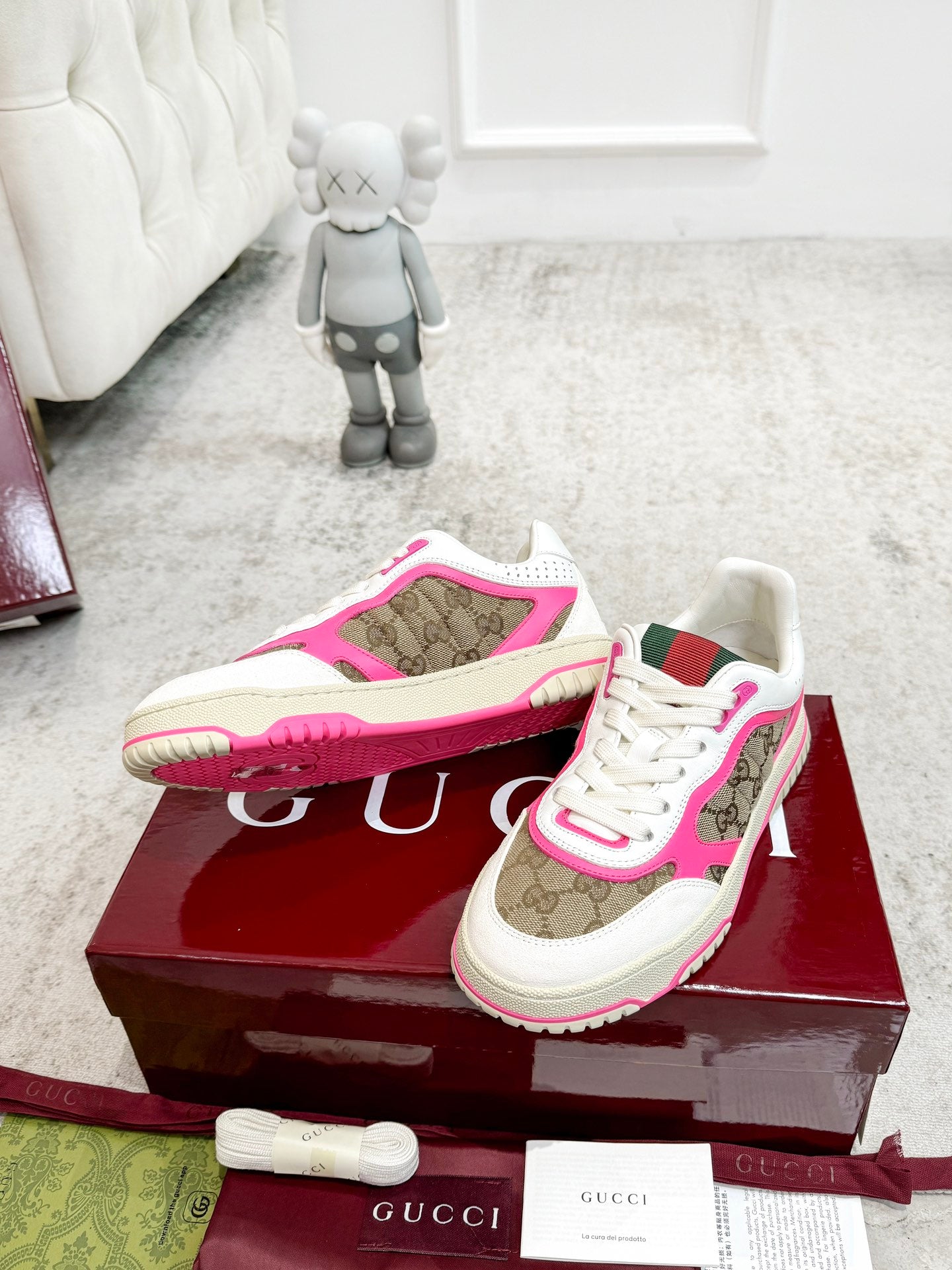 GG Men's Re-Web Sneaker Brown Pink Canvas 534249