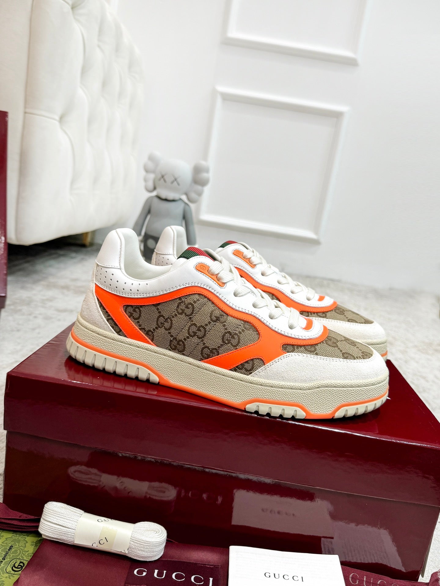 GG Men's Re-Web Sneaker Brown Orange Canvas 534250