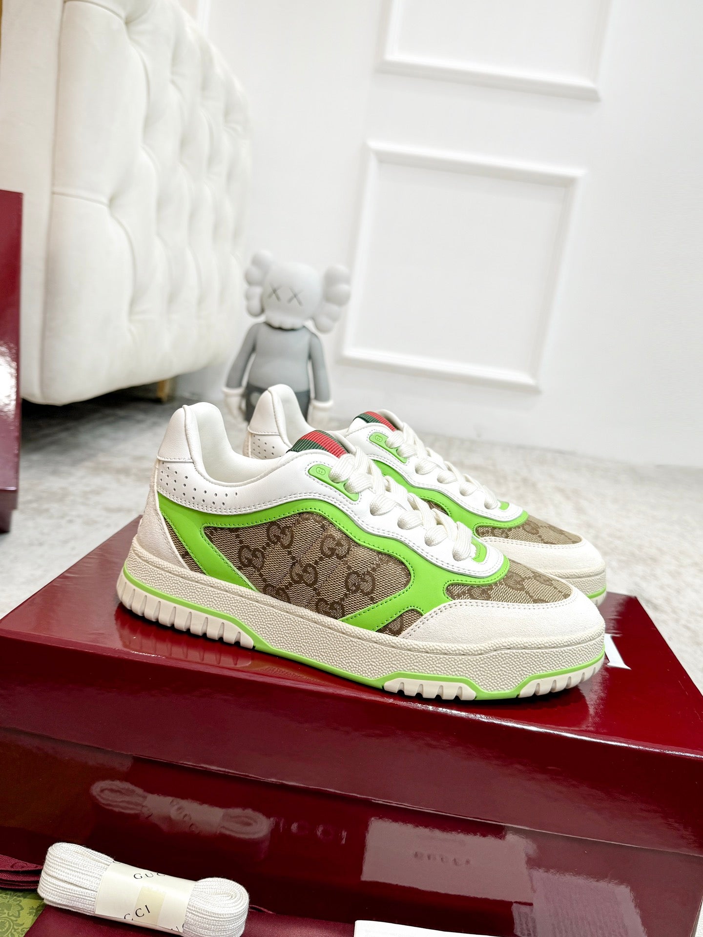 GG Men's Re-Web Sneaker Brown Green Canvas 534251