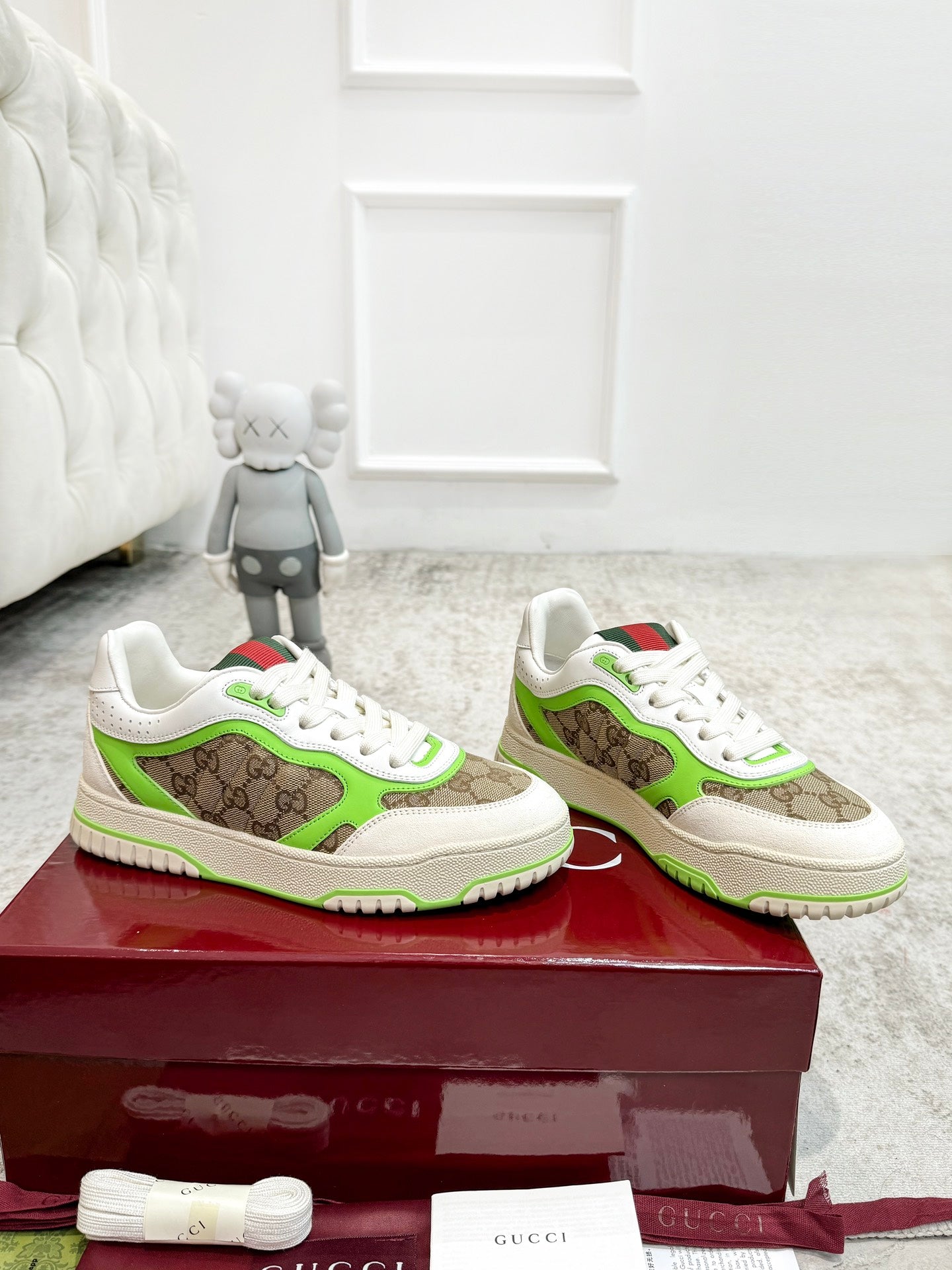 GG Men's Re-Web Sneaker Brown Green Canvas 534251