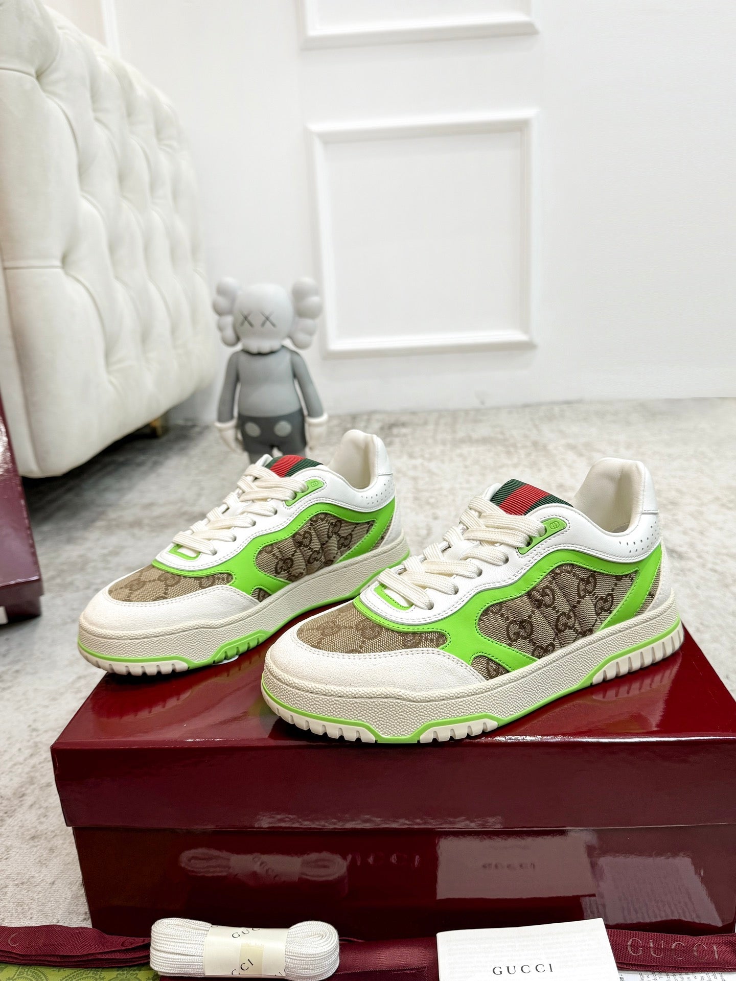 GG Men's Re-Web Sneaker Brown Green Canvas 534251