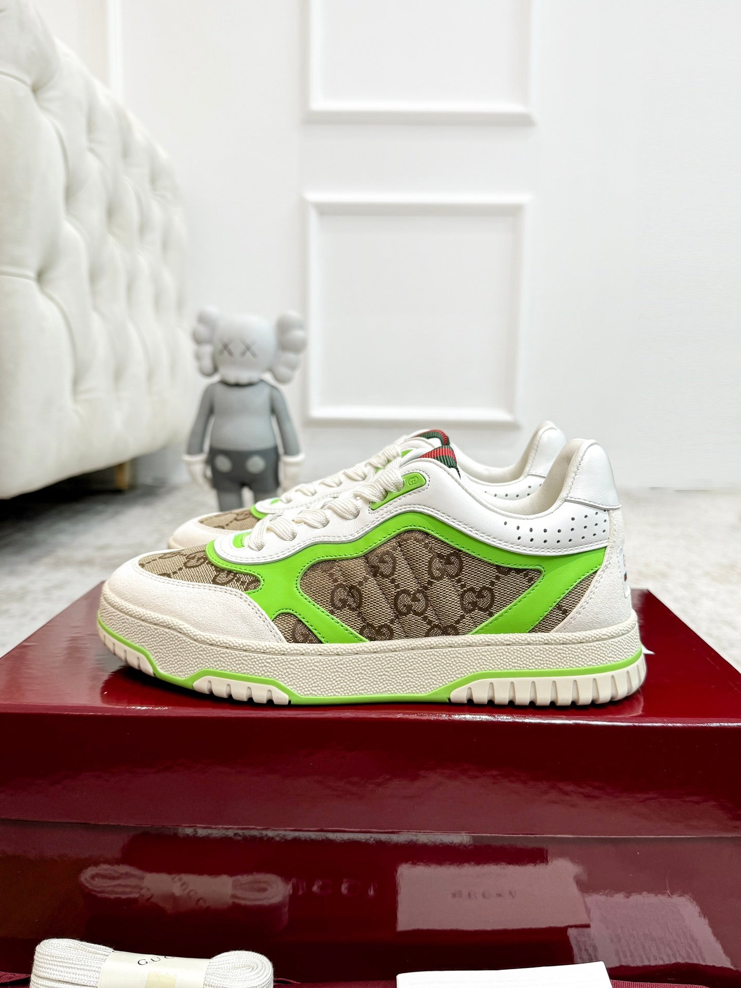 GG Men's Re-Web Sneaker Brown Green Canvas 534251