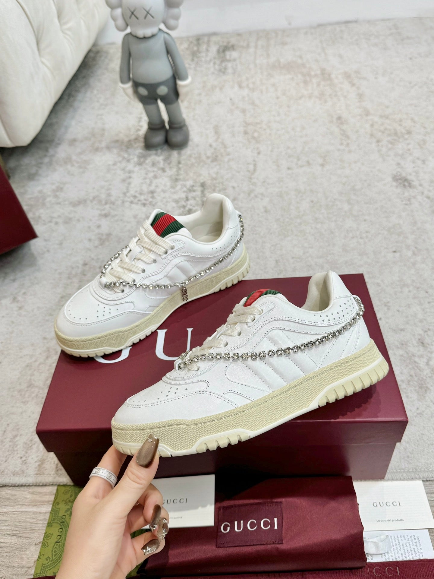 GG Men's Re-Web Sneaker White Calfskin 534252