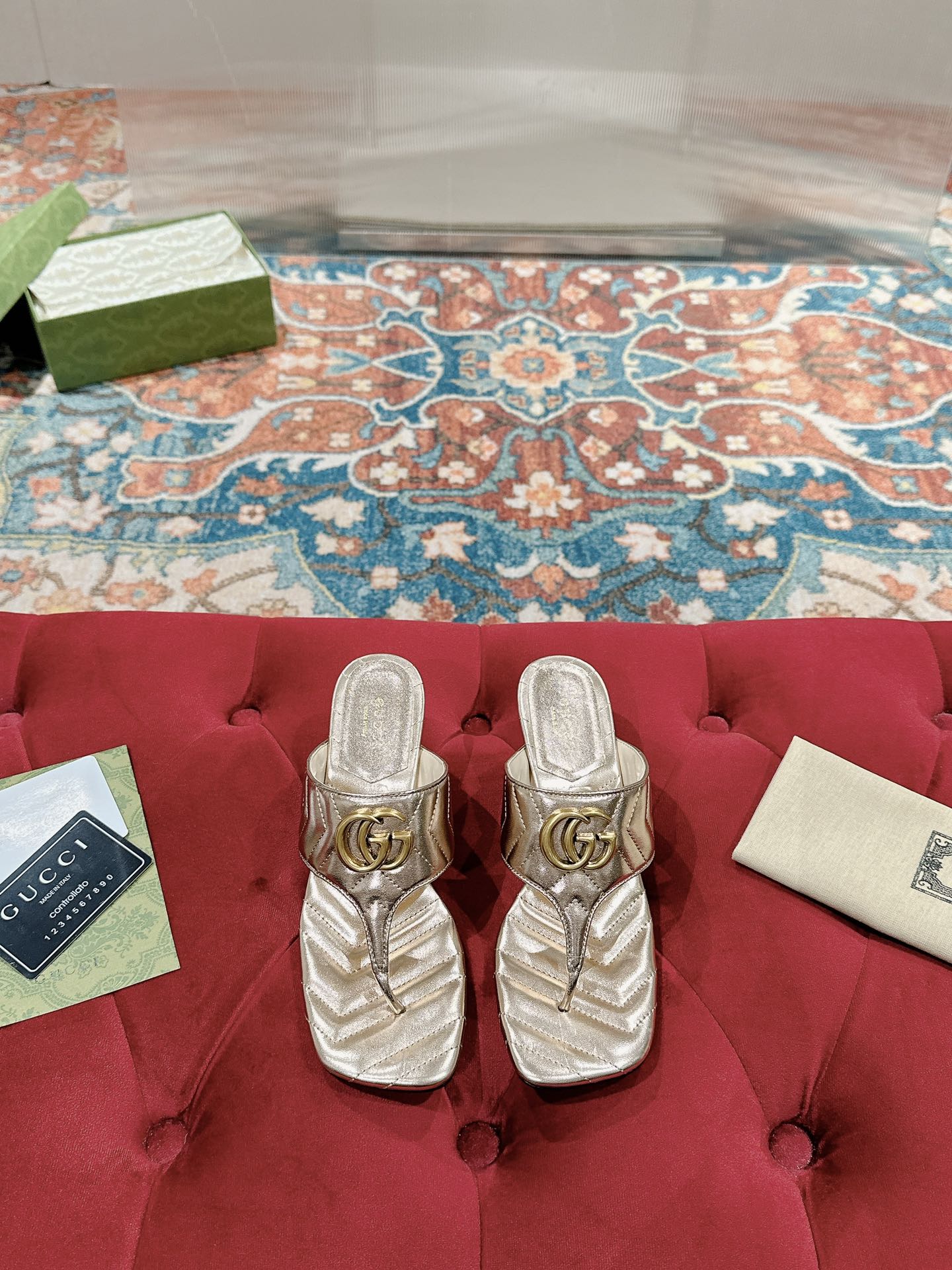 HIGH THONG MULE 55MM IN LIGHT GOLD CALFSKIN WITH GOLD HARDWARE