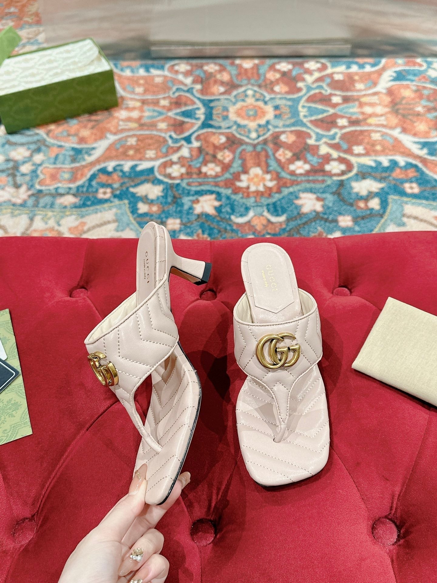 HIGH THONG MULE 55MM IN BEIGE CREAM CALFSKIN WITH GOLD HARDWARE