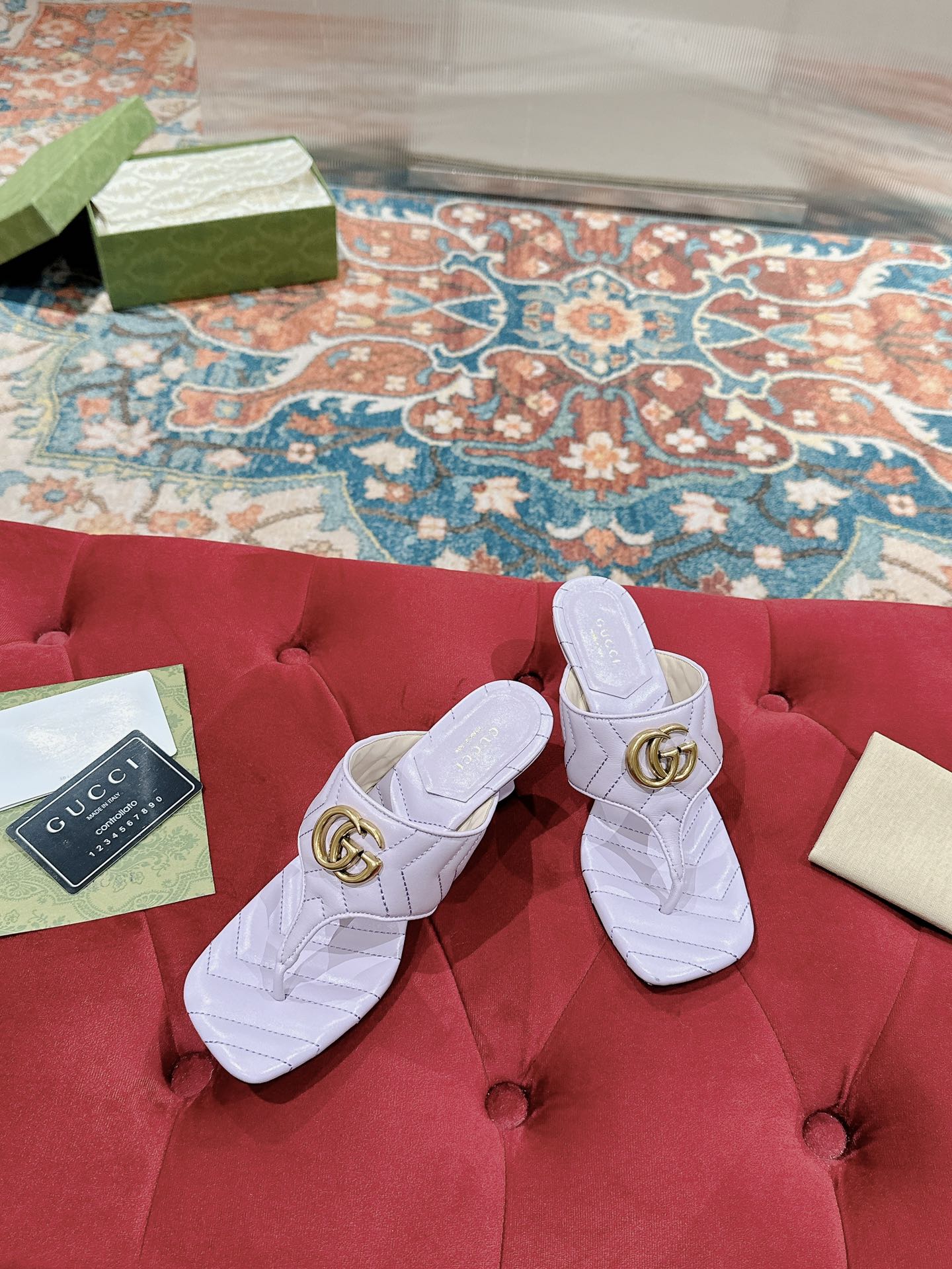 HIGH THONG MULE 55MM IN LIGHT PINK CALFSKIN WITH GOLD HARDWARE