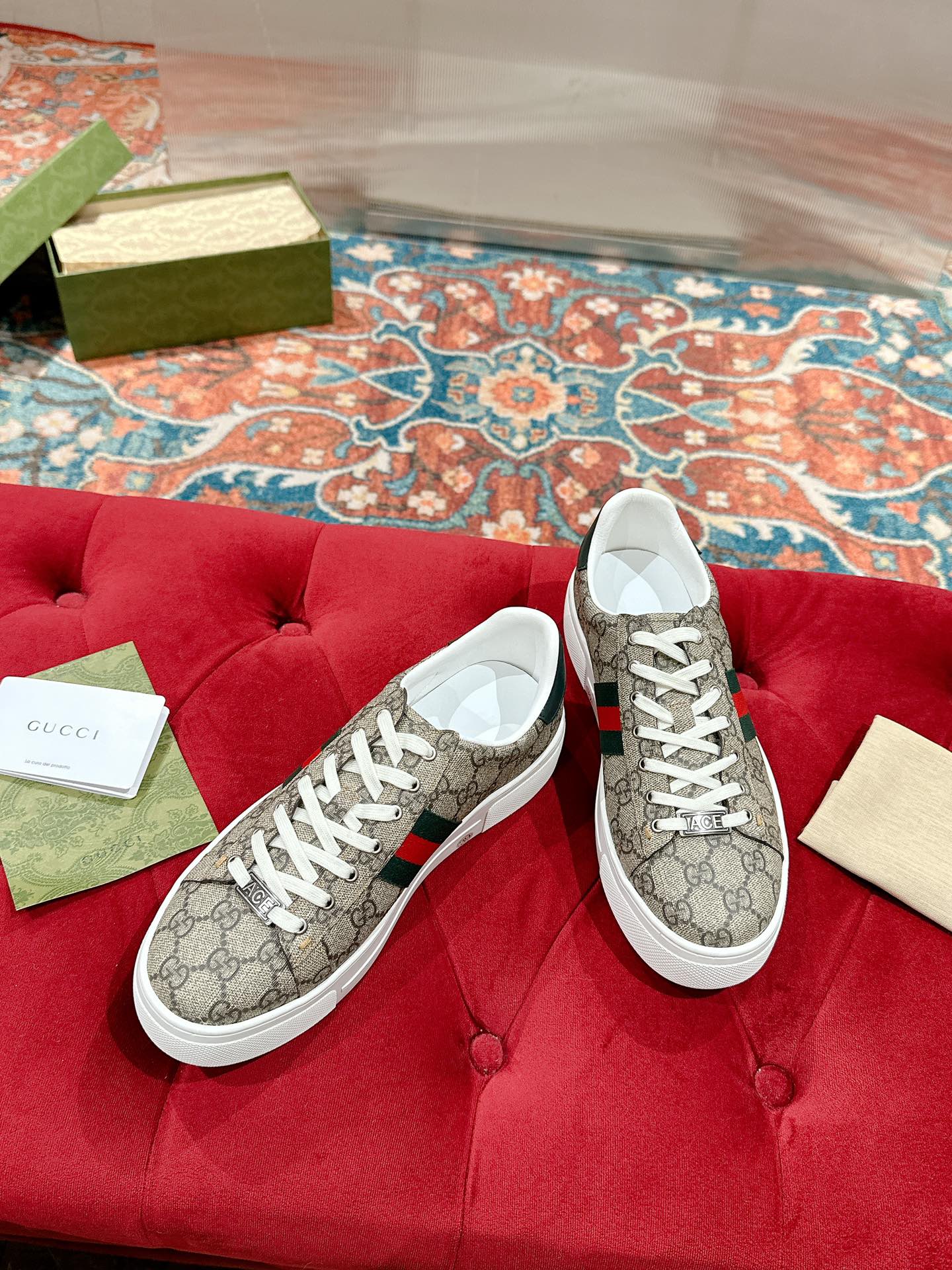 GG Ace Sneaker Begie Ebony Canvas