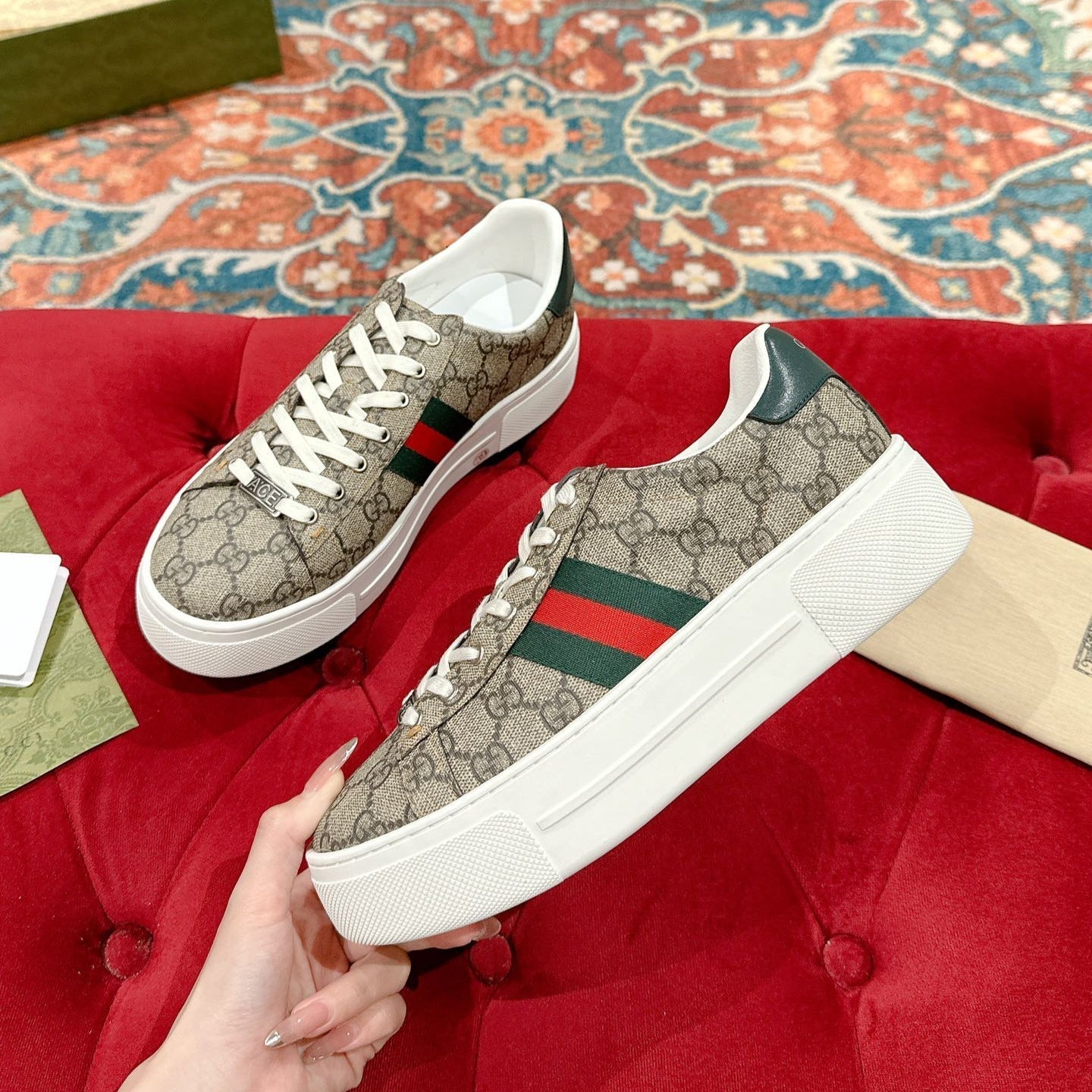 GG Ace Sneaker Begie Ebony Canvas