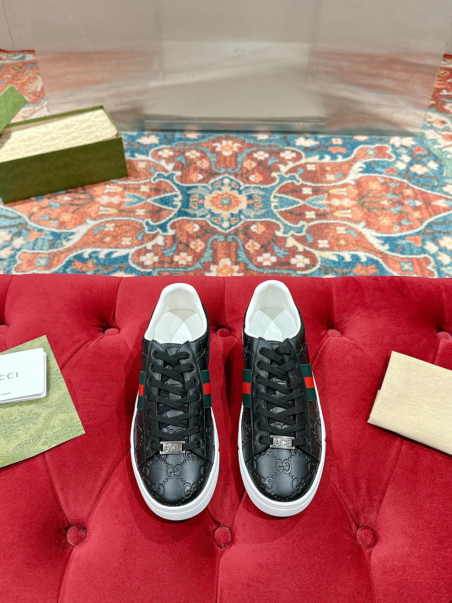 GG Ace Sneaker Black Monogram Empreinte Calfskin