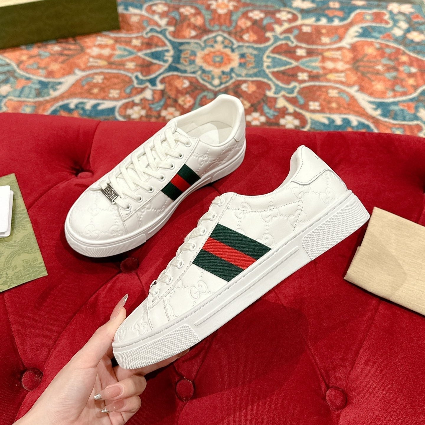 GG Ace Sneaker White Monogram Empreinte Calfskin