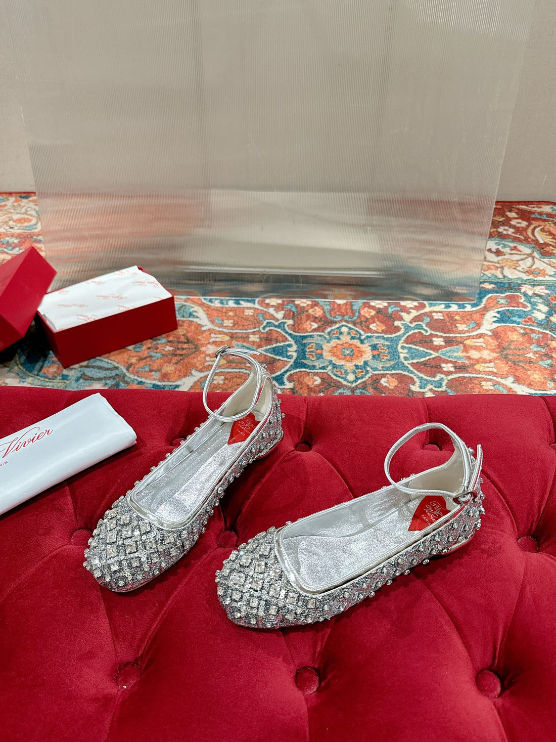 Viv 25 Mary Jane Flats Silver Fabric Rhinestone  247124