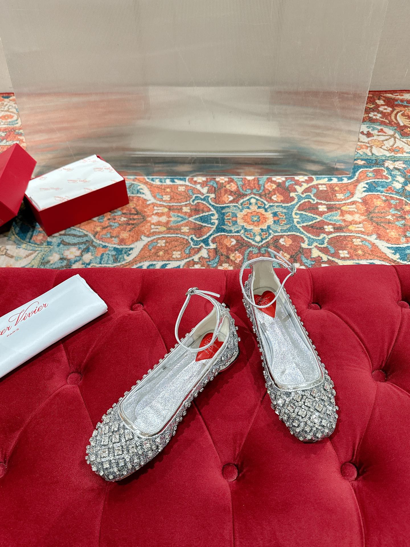 Viv 25 Mary Jane Flats Silver Fabric Rhinestone  247124