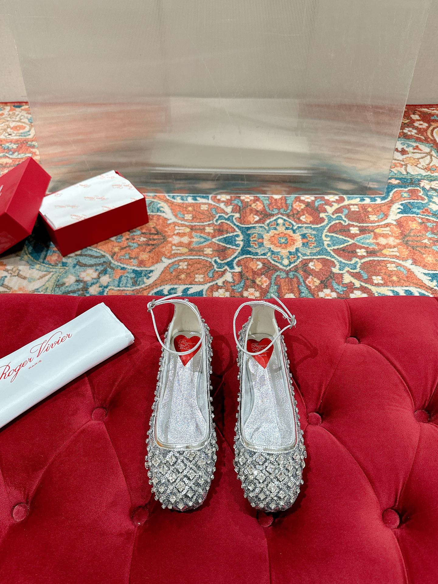 Viv 25 Mary Jane Flats Silver Fabric Rhinestone  247124