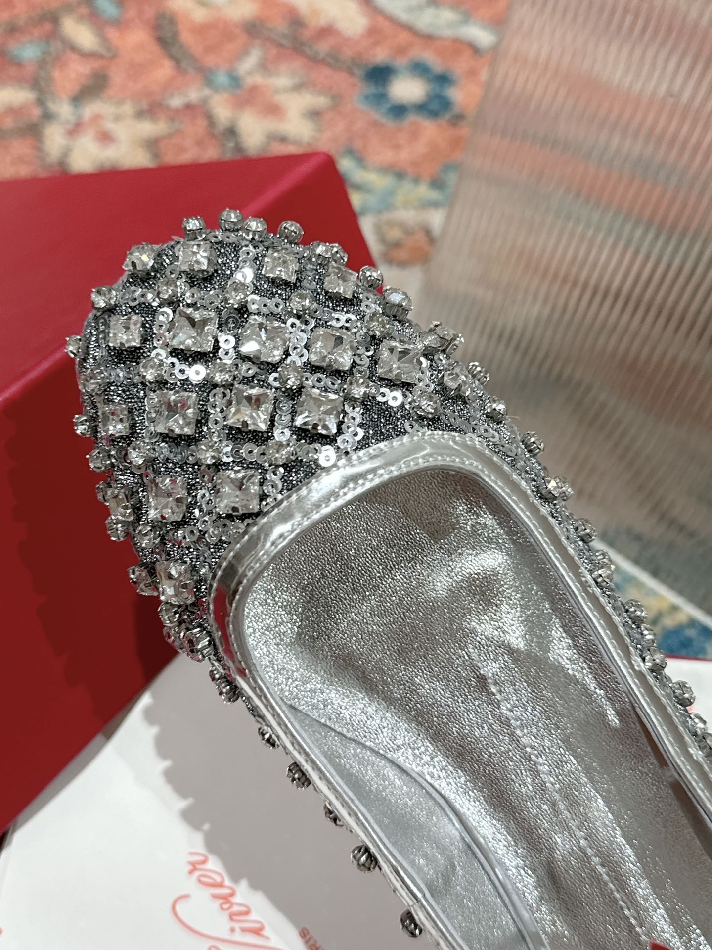 Viv 25 Mary Jane Flats Silver Fabric Rhinestone  247124