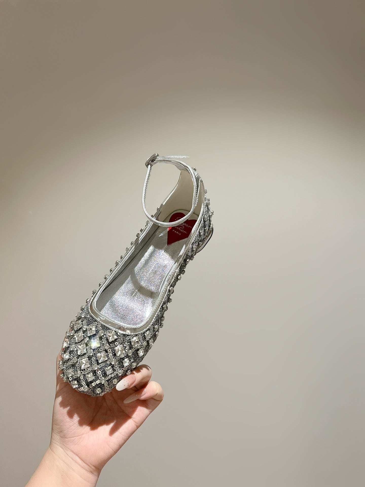 Viv 25 Mary Jane Flats Silver Fabric Rhinestone  247124