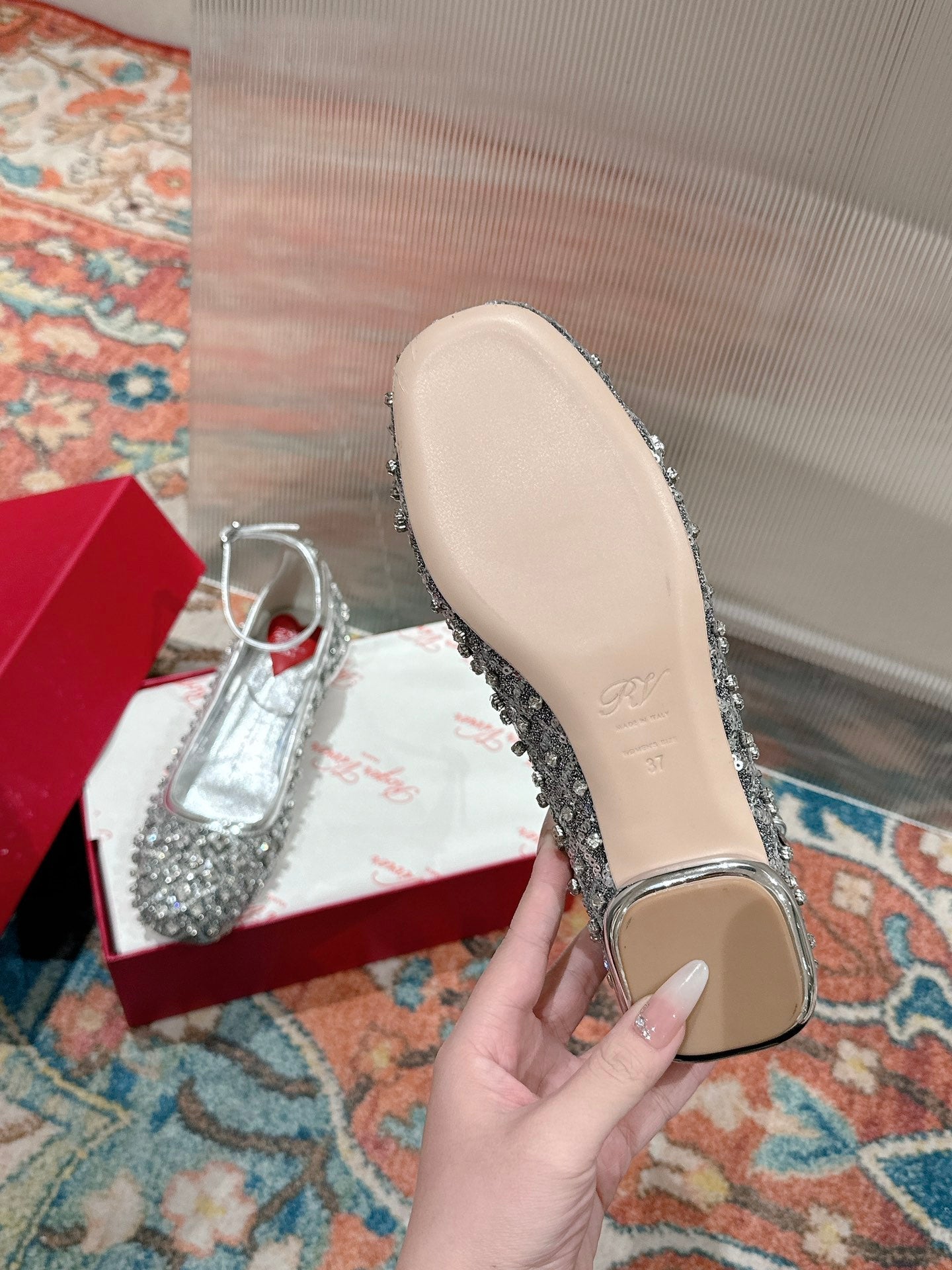 Viv 25 Mary Jane Flats Silver Fabric Rhinestone  247124