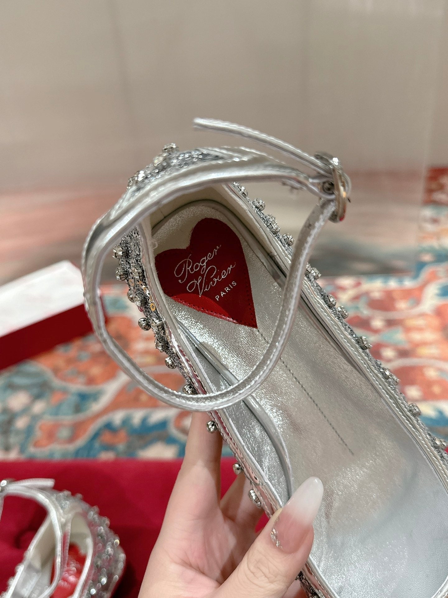 Viv 25 Mary Jane Flats Silver Fabric Rhinestone  247124