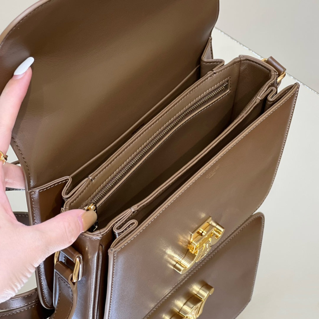 MINI CLAUDE 22 SHINY CALFSKIN CHOCOLATE BROWN