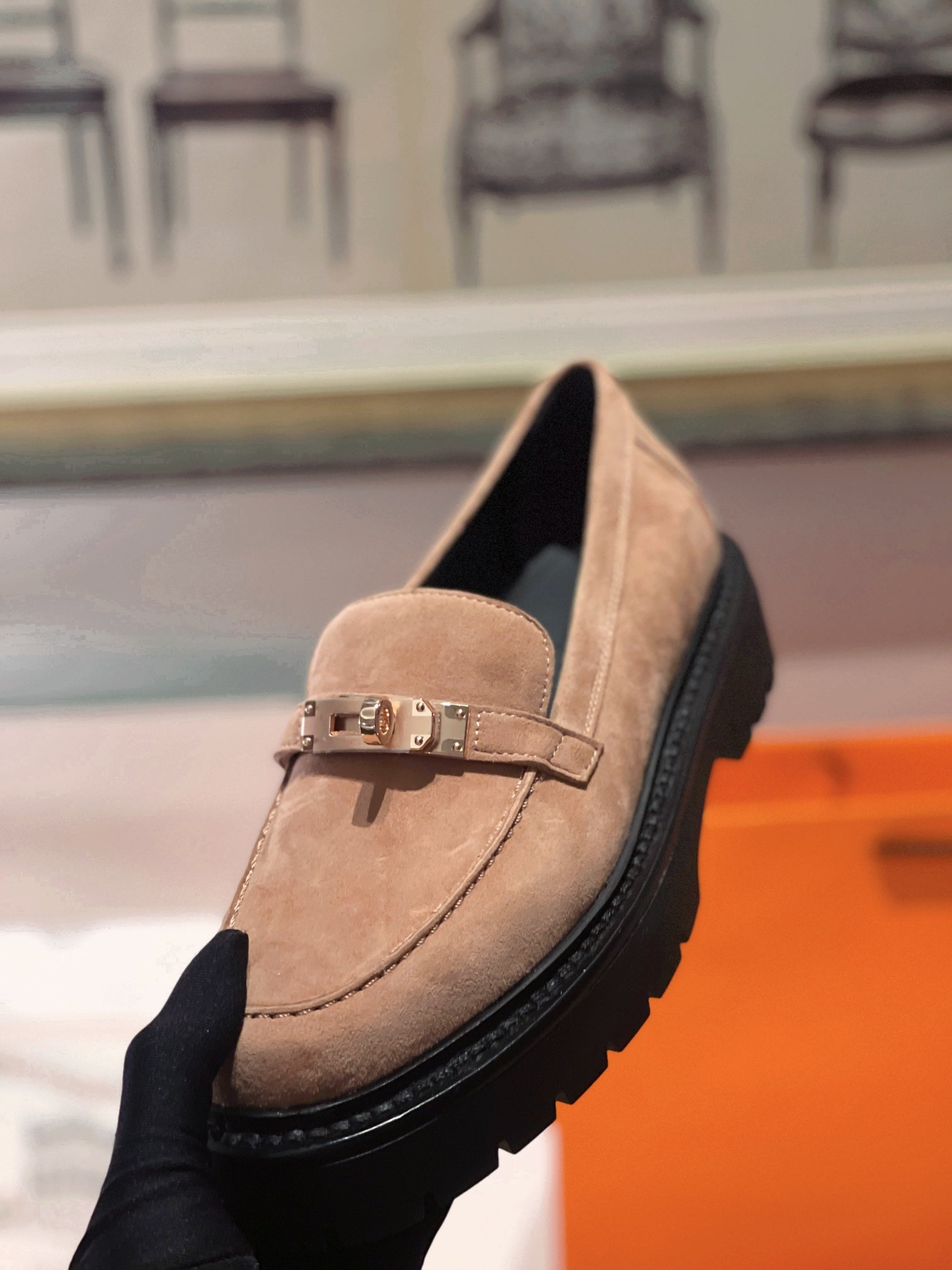 HM Icone Loafer In Light Coral Pink Suede 100106