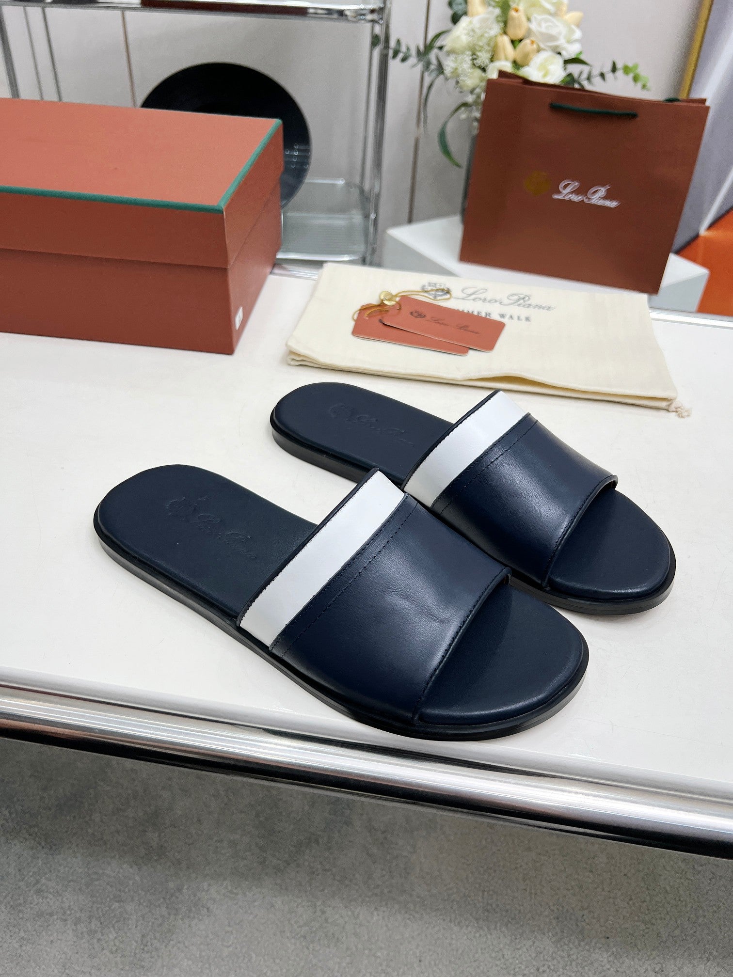 LP SLIPPER PATHON DENIM COLOR CALFSKIN