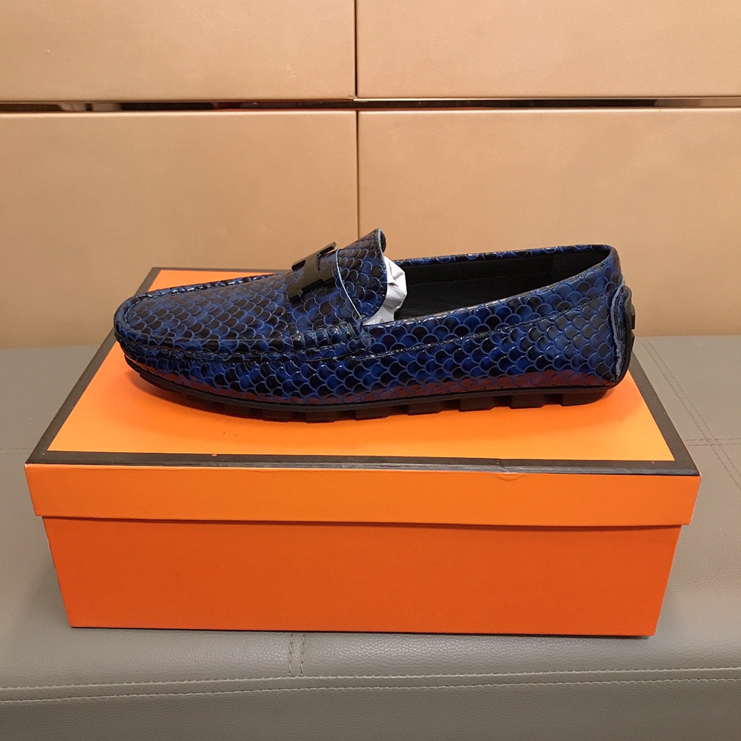 HM Men's Loafer Navy Blue Cowhide 529720