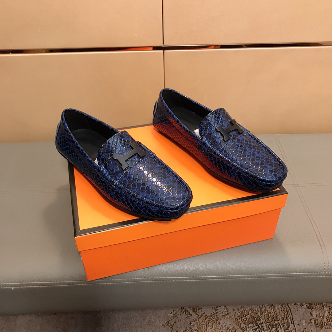HM Men's Loafer Navy Blue Cowhide 529720