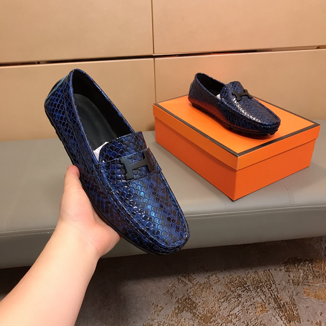 HM Men's Loafer Navy Blue Cowhide 529720