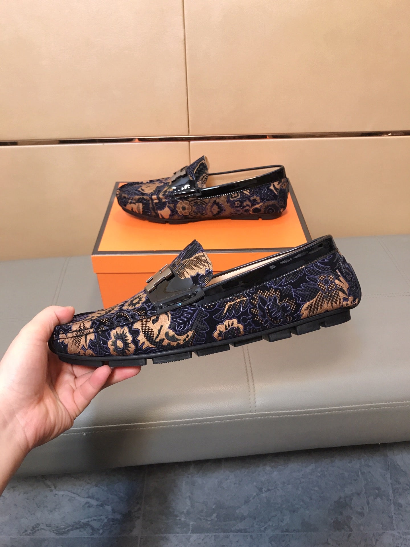 HM Men's Flower Loafer Multicolor Printed Fabric Pigskin 685513