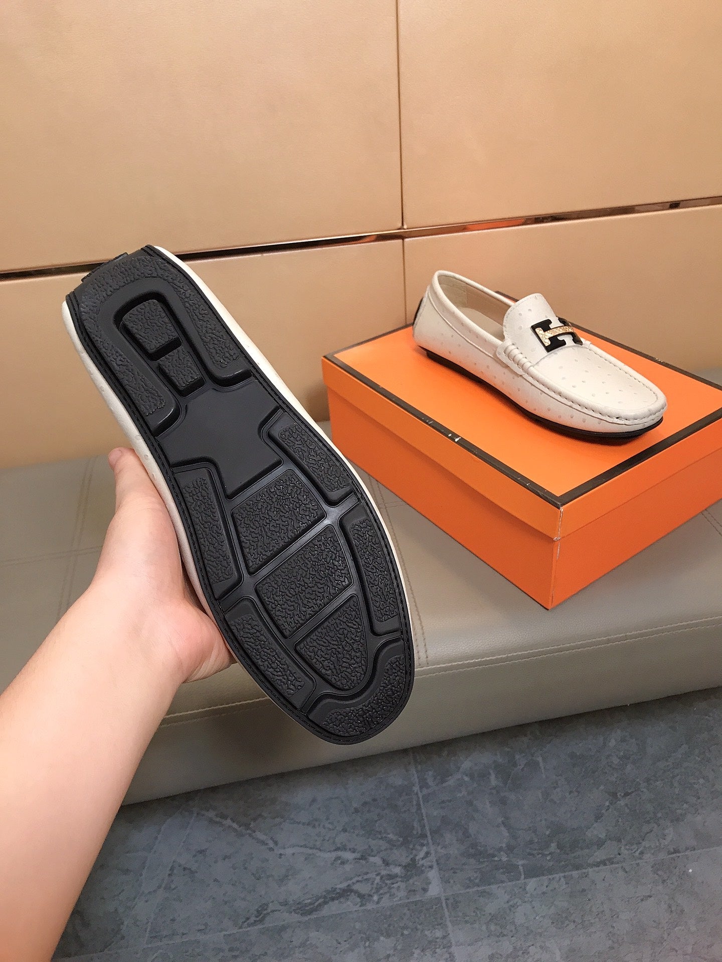 HM Men's Loafer Beige Cowhide 686623