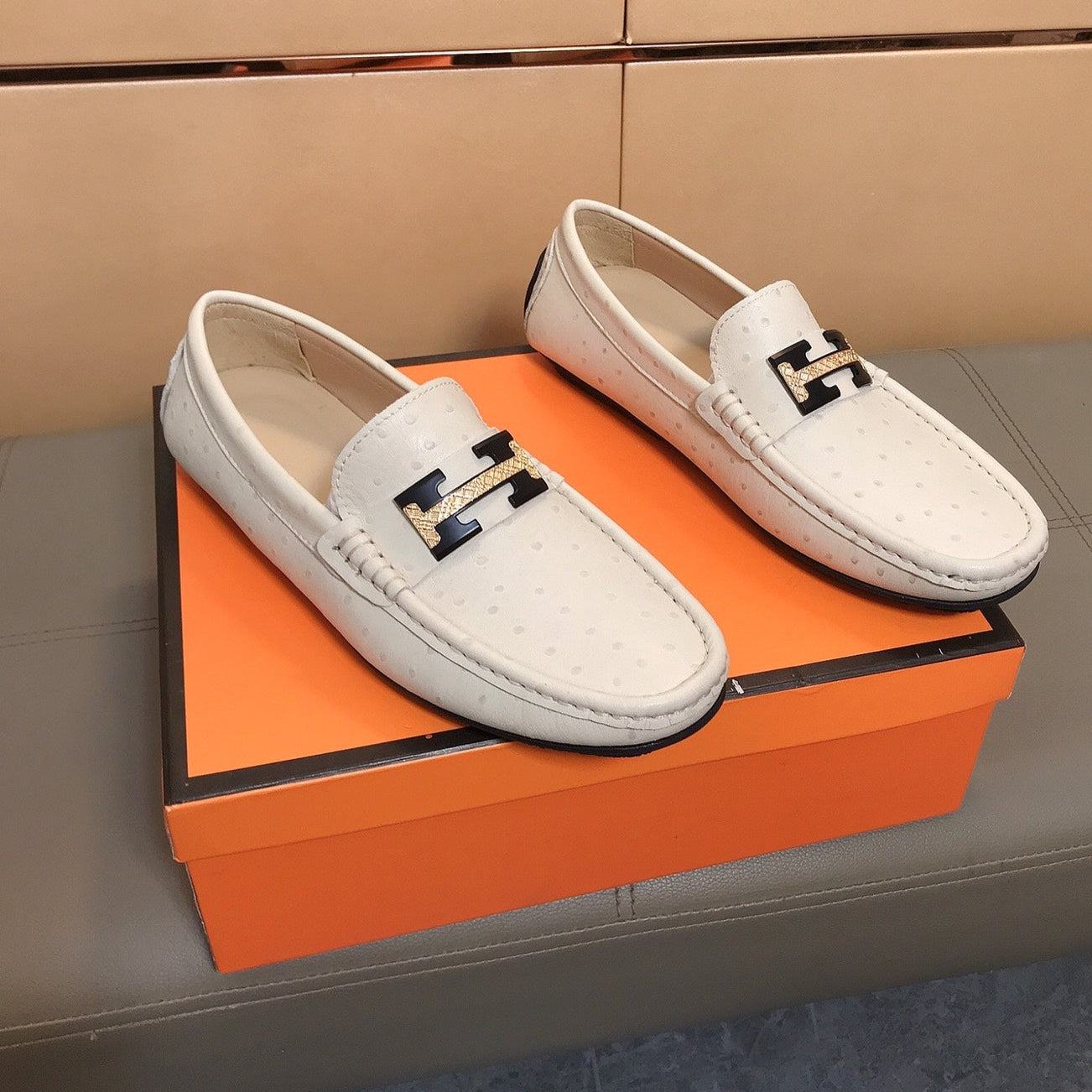 HM Men's Loafer Beige Cowhide 686623