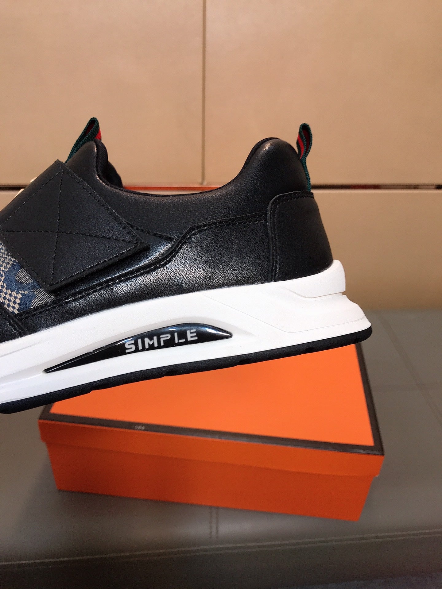 GG Men's Slip on Black Blue Cowhide Canvas 530403