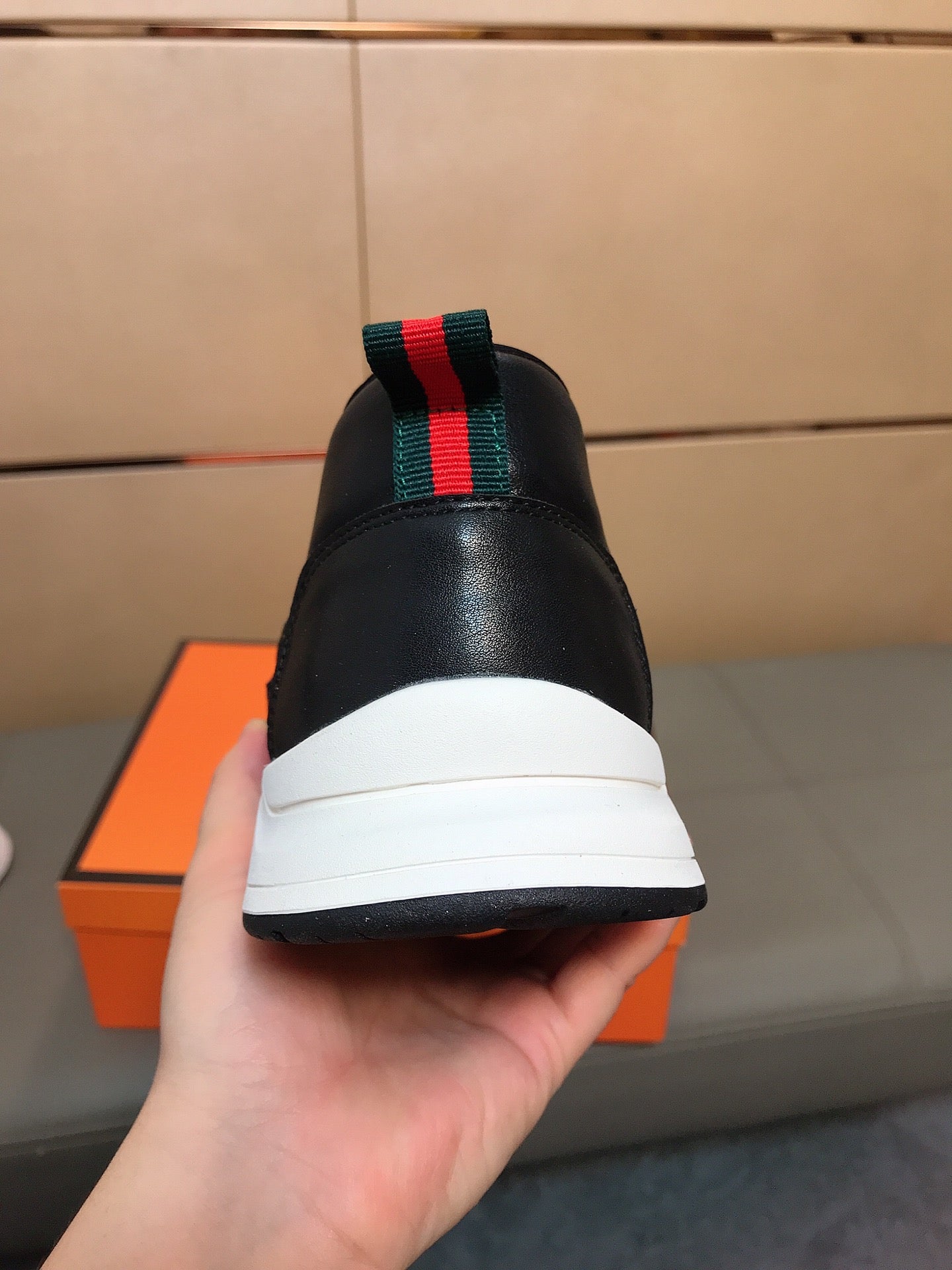 GG Men's Slip on Black Brown Cowhide Canvas 530402