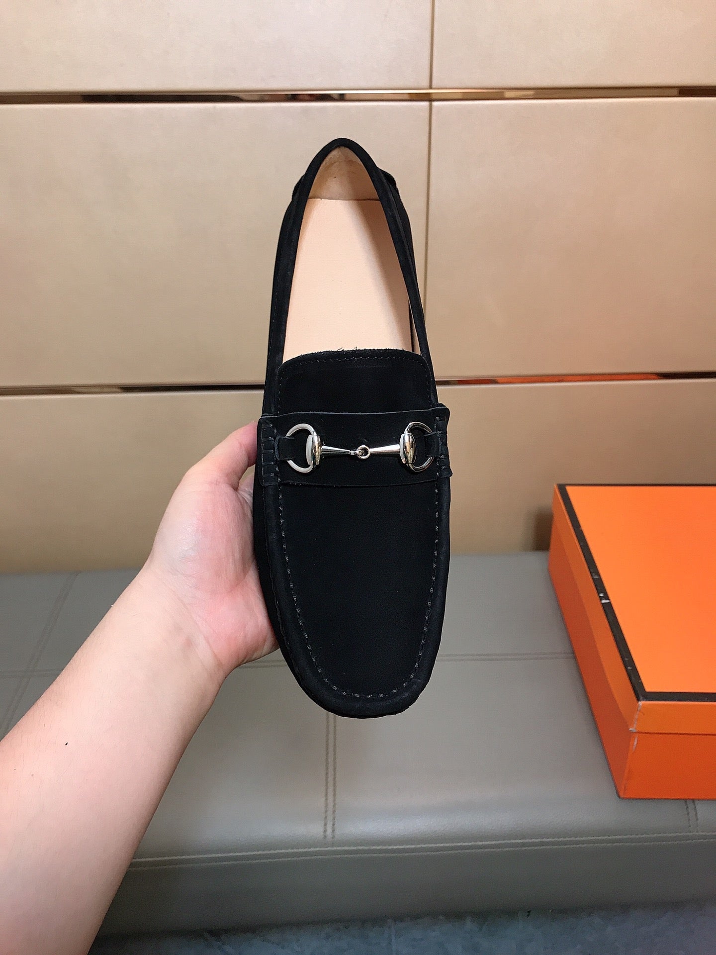 GG Men's Flat Loafer Black Suede 523212