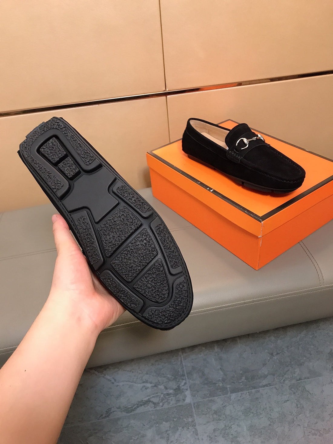 GG Men's Flat Loafer Black Suede 523212