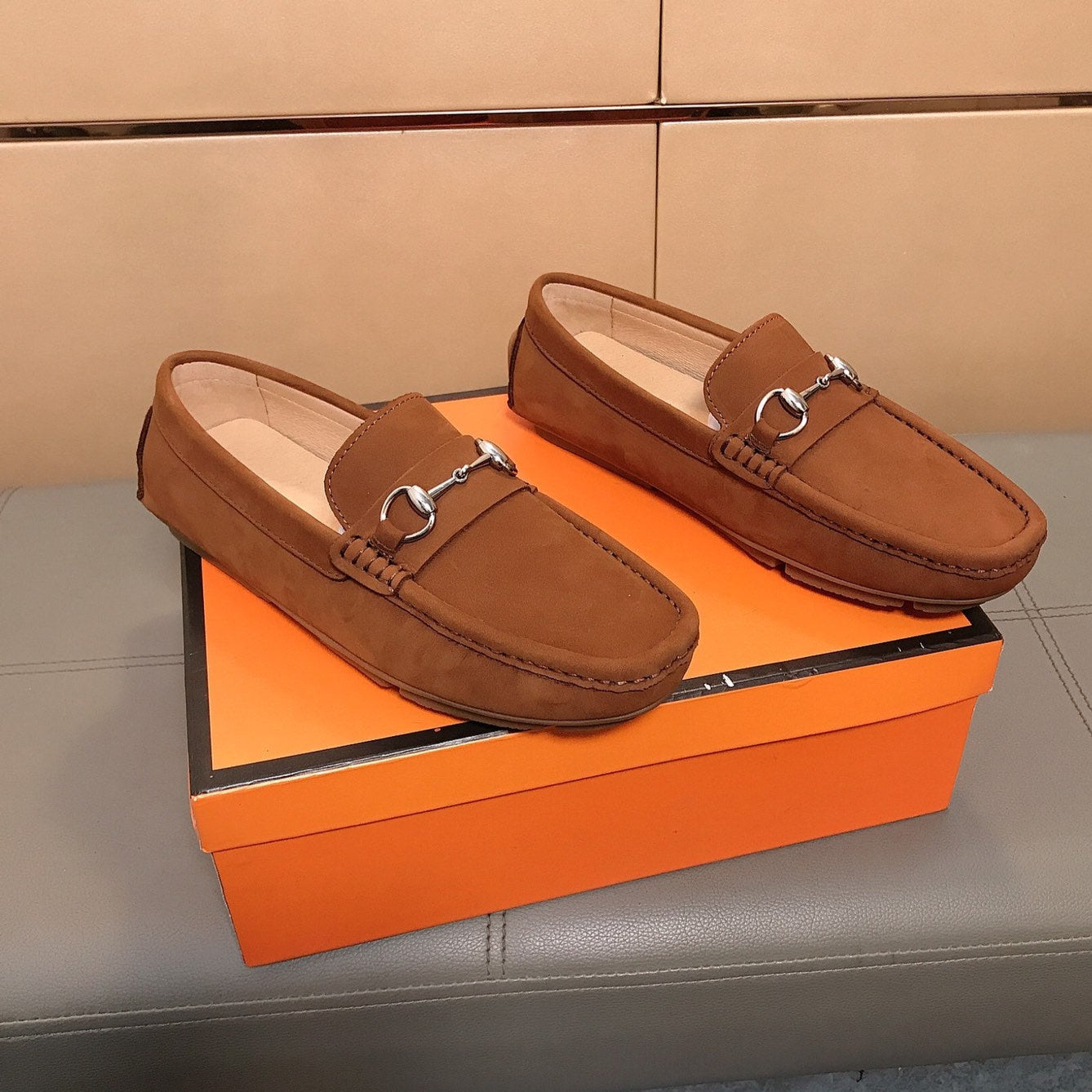 GG Men's Flat Loafer Brown Suede 523213