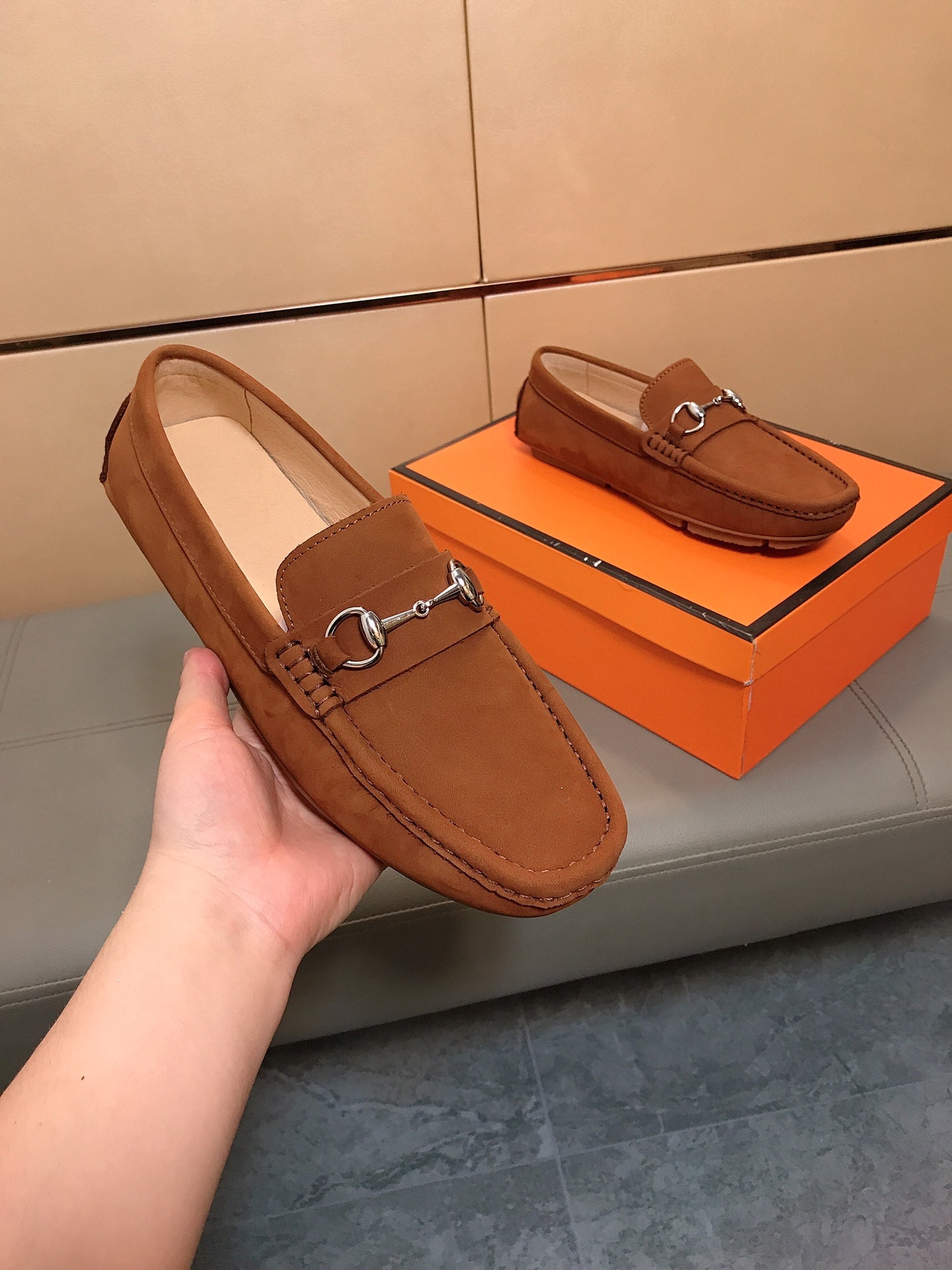 GG Men's Flat Loafer Brown Suede 523213