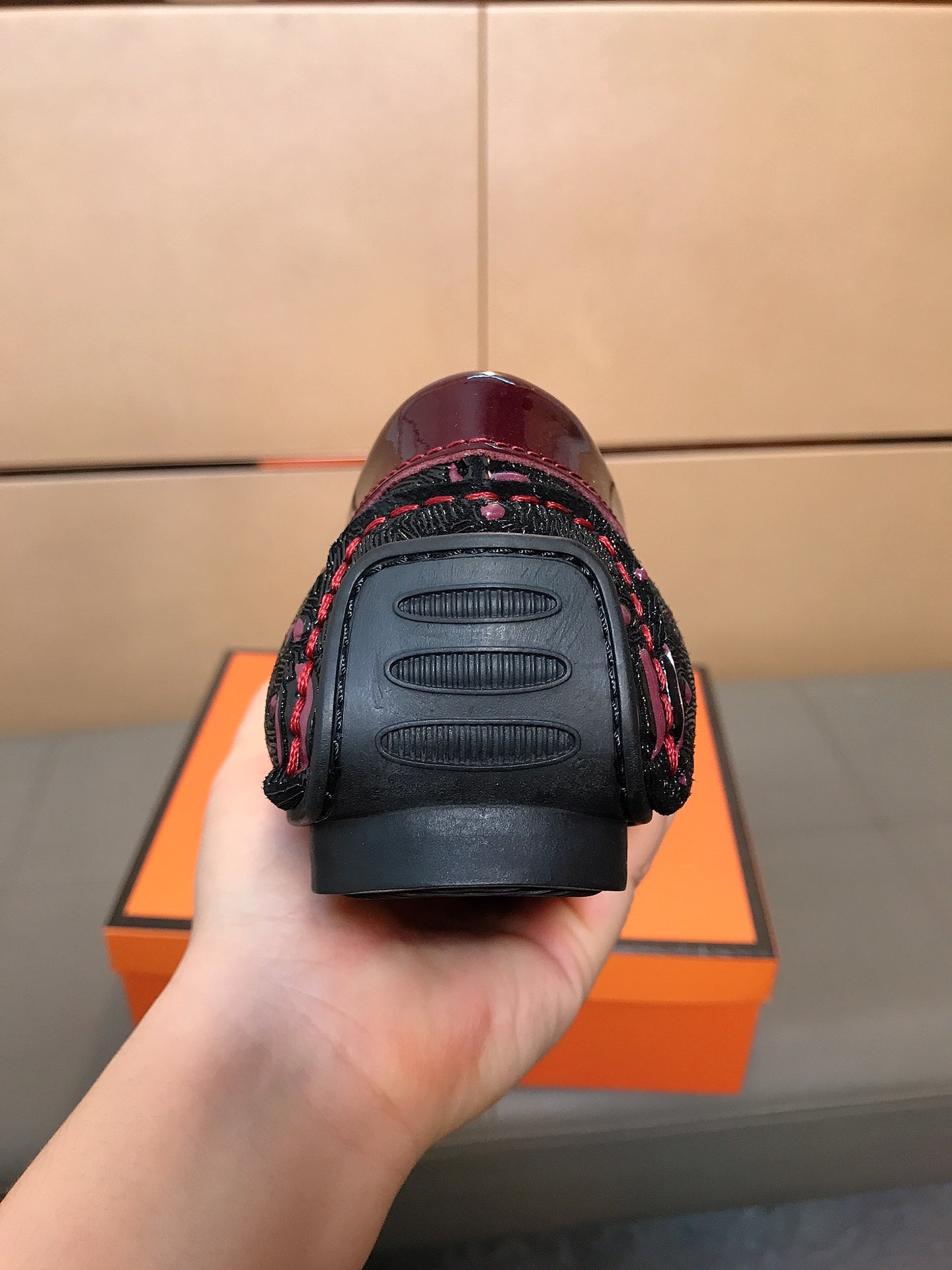 HM Men's Korean Loafer Black Burgundy Embossed