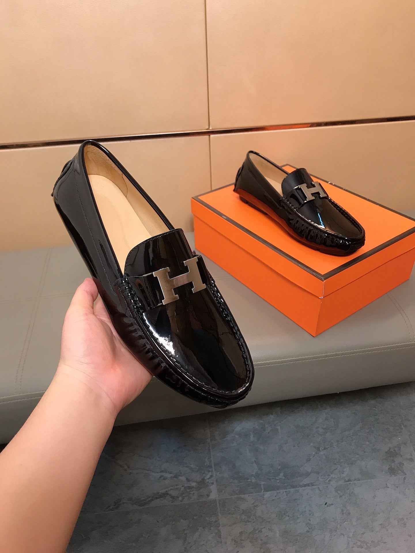 HM Men's Loafer Black Patent Leather 523209