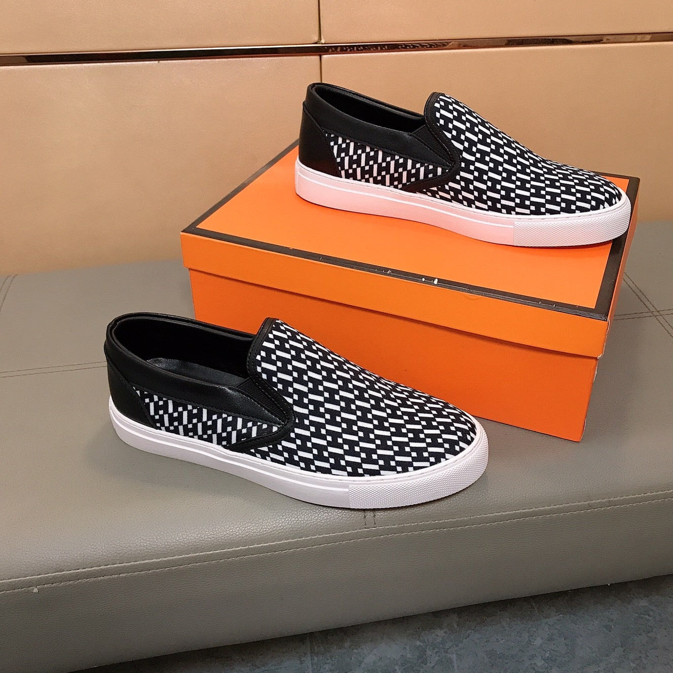 HM Men's Loafer Black Printed Fabrics Rubber 590009