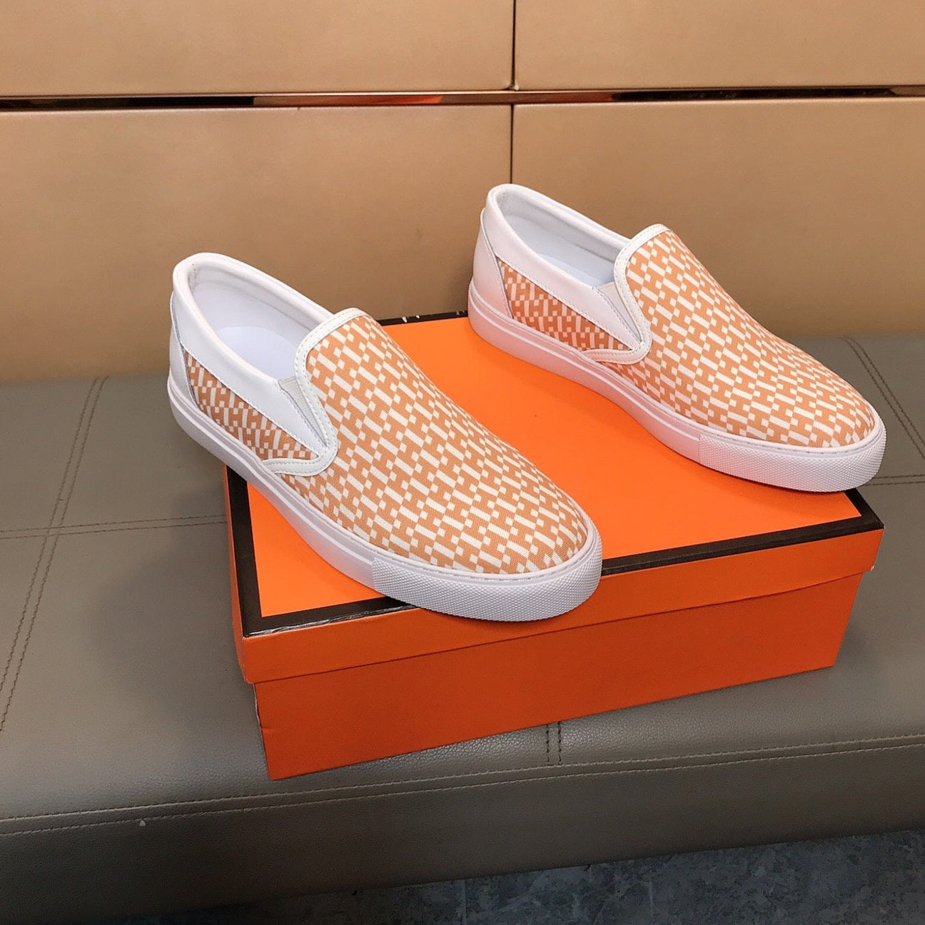 HM Men's Loafer Orange Printed Fabrics Rubber 590007