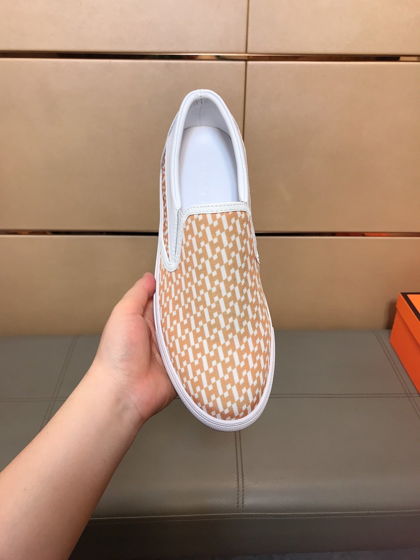 HM Men's Loafer Orange Printed Fabrics Rubber 590007